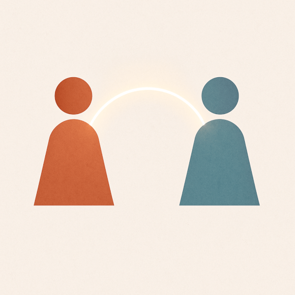 Rebuilding a Bridge of Trust and Safety Symbolic illustration of rebuilding trust, featuring a glowing line forming a bridge between two abstract shapes that represent a couple.