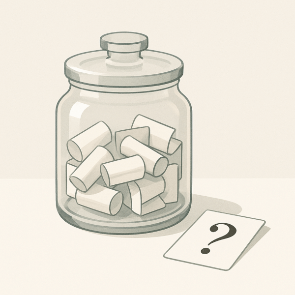 The Question Jar as a Tool for Connection A minimalist illustration of a glass jar filled with folded pieces of paper, representing a 'question jar' as a tool for connection.